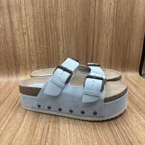 Altar’d State Women’s Platform Suede Sandals Sz7 M Light Blue Buckle Serena